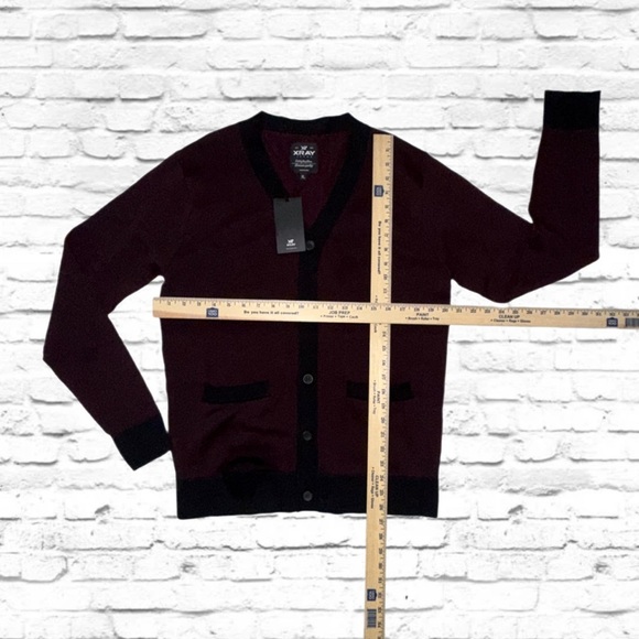 XRAY Jeans Burgundy Herringbone Knit Cardigan Sweater Men’s Size XL NWT - Picture 6 of 11